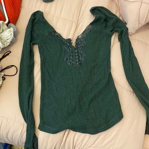 Free People lace green off the shoulder shirt with buttons